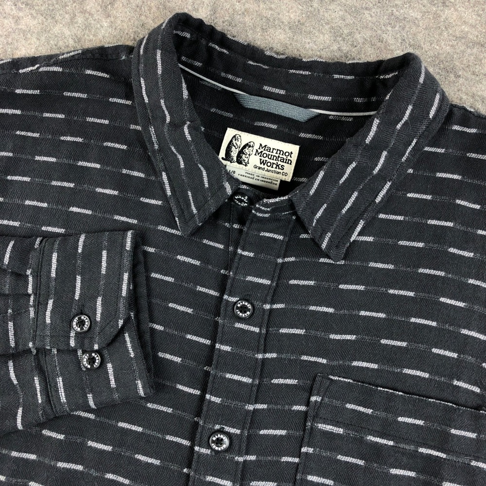 Marmot Mountain Works Men's L Black Stripe Flannel Button Up Shirt Casual